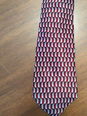 Embassy Row 100% Silk Tie - Dark Red with Gray, Black, White Pattern